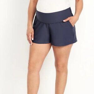 Maternity Rollover-Waist PowerSoft Shorts- 3 inch inseam Navy